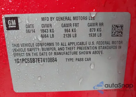 2014 Chevrolet Cruze 1Lt Auto from USA, damaged, VIN 1G1PC5SB7E7410884